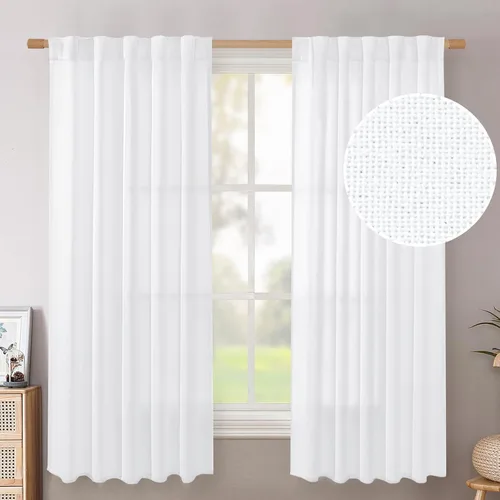 Vista 50 de BGment Cortinas cortas de lino marfil de 36 pulgadas de largo para ventanas de cocina, pequeñas cortinas texturizadas rústicas para café sobre