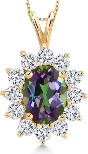 Vista 14 de Gem Stone King Collar con piedra natal ovalada de plata chapada en oro amarillo de 18 quilates, ovalado de 0.315 x 0.236 in, collares con colgante