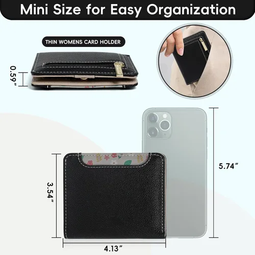 Vista 2 de Billetera pequeña para mujer, con bloqueo RFID, de piel, plegable, para tarjetas de crédito, con ventana de identificación, con cremallera, bolsillo