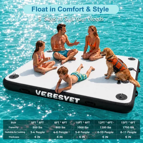 Vista 2 de Muelle inflable con rampa de agua, muelle flotante inflable antideslizante de 6 pulgadas de grosor para perros y adultos, plataforma flotante