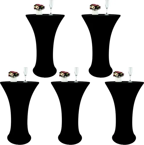 Vista 10 de Mantel de Mesa de Cóctel de Spandex Negro de 24x43 Pulgadas Ajustado Mesa de Bar Redonda Elástico Cubiertas de Mesa de Cóctel Highboy para Banquete