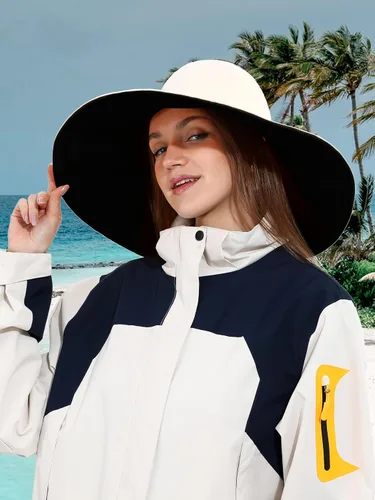 Vista 3 de Sombrero de pescador de algodón para mujer, reversible, de ala ultra ancha, plegable, protección UV, verano, viajes, UPF 50+ Negro