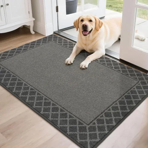 Vista 13 de BEQHAUSE Tapete para puerta atrapador de suciedad, antideslizante, absorbente, de bienvenida, de bajo perfil, lavable, para patas fangosas, entrada