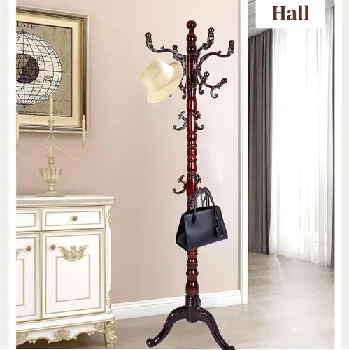 Vista 7 de Perchero de madera independiente, colgador de árbol de pasillo con ganchos de resina, perchero ajustable y resistente para colgar ropa, bolsas