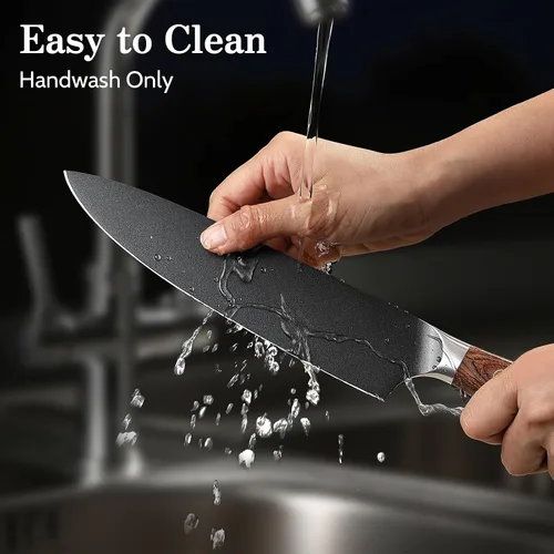 Vista 6 de Juego de cuchillos de cocina, 3 piezas japoneses de acero inoxidable de alto carbono, cuchillos de cocina de chef profesional ultra afilados Santoku