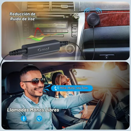 Vista 4 de Smof Adaptador auxiliar del coche de Bluetooth, receptor de audio BT5.2