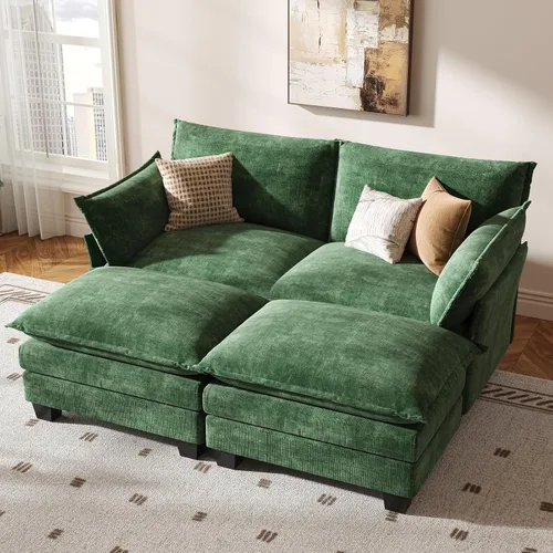 Vista 10 de KKL Sofá Cama Seccional Modular Grande de 91.3", Sofá Cama Convertible en Forma de J/L de 6 Plazas Sofá Nube con Otomana, Sofás Seccionales
