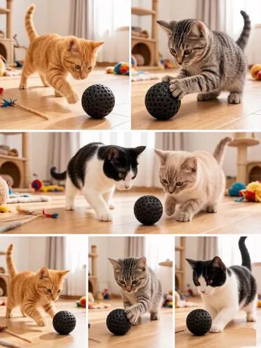 Vista 6 de Pelotas de golf para gatos Interactivas Esponja Espuma Pelotas de fútbol Juguete Negro