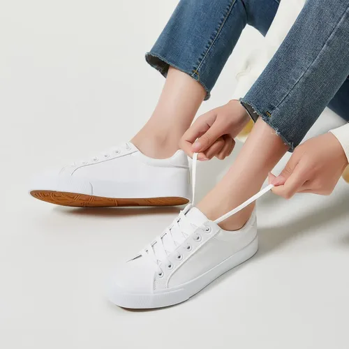 Vista 6 de SERNIAL Zapatos de tenis blancos para mujer, zapatillas de deporte de cuero PU zapatos casuales para caminar para mujer