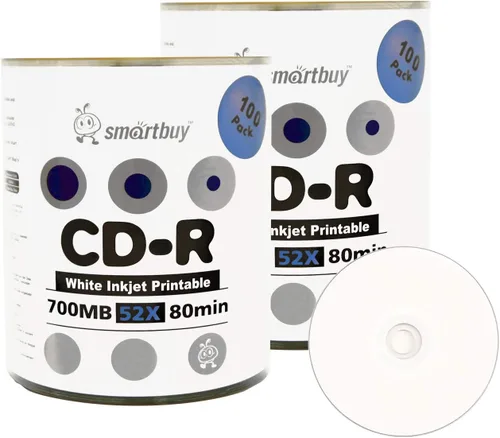 Vista 5 de Smartbuy 100-disc 700mb/80min 52x CD-R Hub de inyección de tinta blanco imprimible disco de medios grabable en blanco