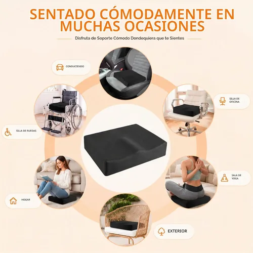 Vista 5 de Cojín de asiento de espuma viscoelástica extra grande con asa de transporte, cojín ergonómico para silla de oficina para alivio del coxis y dolor