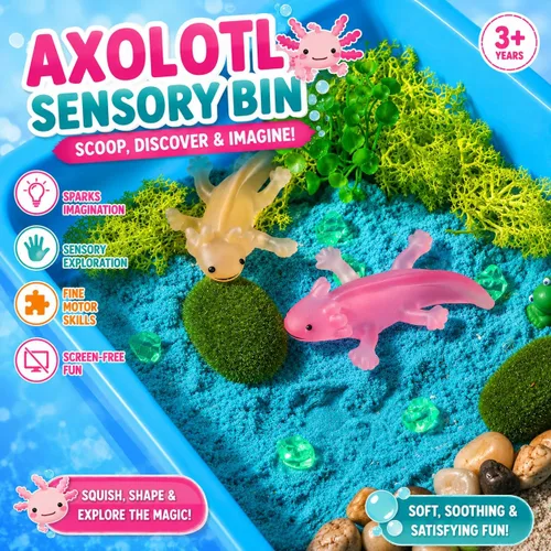 Vista 2 de AGENTLAN Axolotl - Cubo sensorial de ajolotl, juguetes sensoriales con arena de juego para niños y niñas, kit de arena de regalo para niños de 3, 4