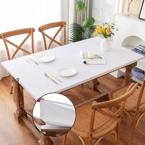Vista 13 de Mantel redondo de elastano, suave y agradable a la piel, sin pelusas, funda de mesa de tela transpirable con banda elástica para comedor, reunión