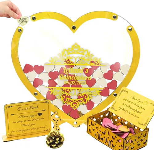 Vista 16 de Alternativa personalizada para libro de invitados de quinceañera, marco de madera rosa rubor, recuerdo de inscripción, princesa dulce 15 Mis
