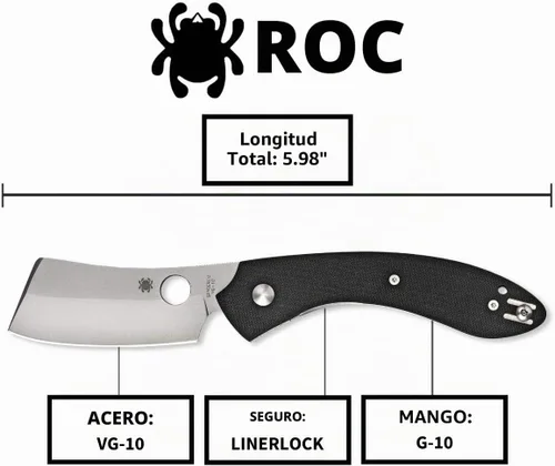 Vista 5 de Spyderco Roc G-10 cuchillo de filo simple, color negro.
