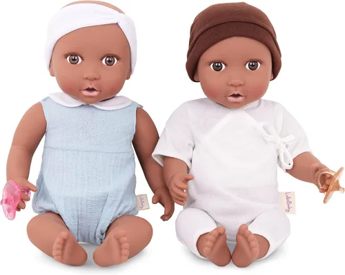 Vista 13 de LullaBaby Muñecas gemelas realistas de 14 pulgadas - Tonos de piel claros y ojos azules - Cuerpos suaves y trajes extraíbles - Sombrero, diadema