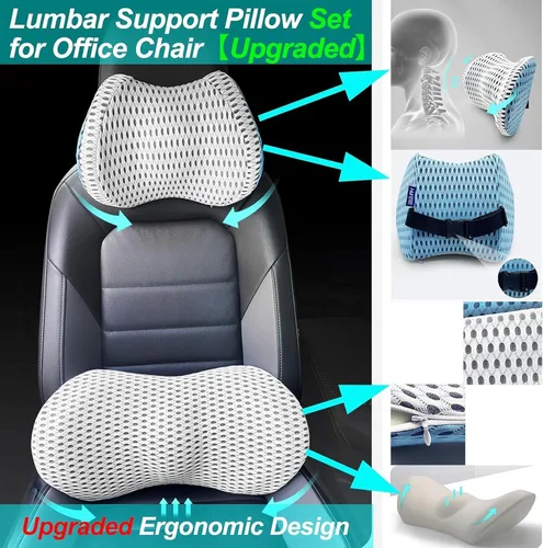 Vista 3 de Almohada de apoyo lumbar y almohada para el cuello del automóvil, almohada lumbar de espuma viscoelástica para aliviar el dolor de espalda baja