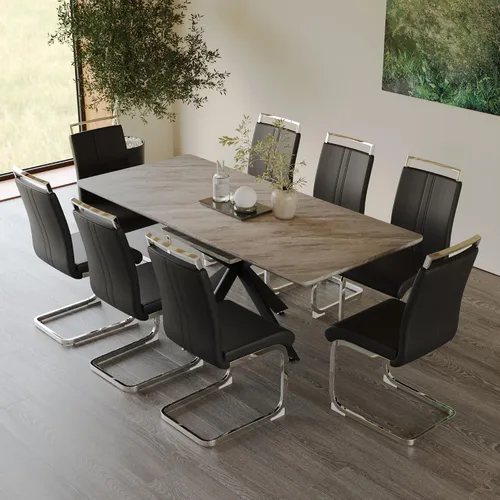 Vista 44 de Mesa de comedor de mármol para 4-8, mesa de comedor extensible de 62.4 a 78.15 pulgadas, mesa de cocina moderna, mesa rectangular que ahorra espacio