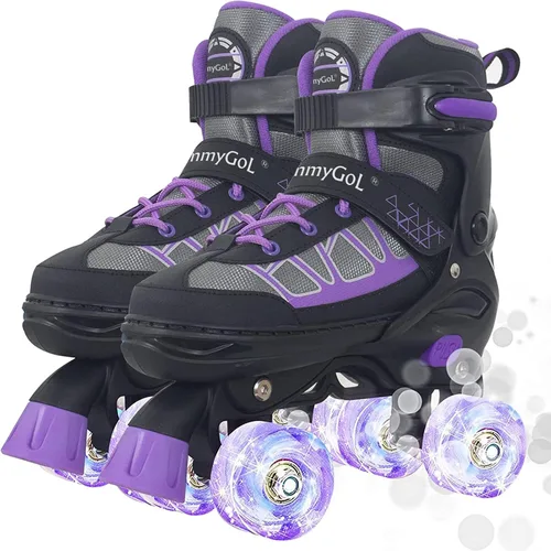 Vista 12 de MammyGol Roller Skates for Kids Boys Girls, Adjustable Quad Skates with Light Up Wheels for Toddler Little Kids Ages 6-12, Beginners Outdoor Sports