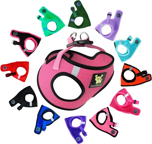 Vista 32 de EcoBark - Arnés para perro, arneses de taza de té ecológicos para perros XXS, XS y pequeños - Arnés reflectante y ajustable para cuerpo mini