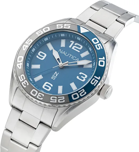 Vista 2 de Nautica N83 NAPFWS307 Finn World Stainess Reloj de pulsera de acero para hombre, Tono plateadoazul claroSST