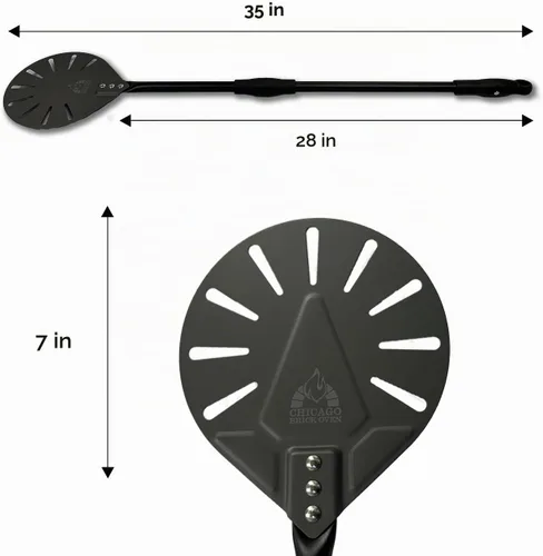 Vista 2 de Chicago Brick Oven Turning Pala Perforada para Pizza - 7" de Diámetro - 35" de Longitud Total - Pala para Pizza Premium, Acero para Pizza, 12