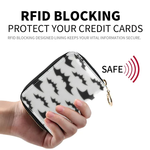 Vista 2 de Oyihfvs Cartera de monedas de color negro sin costuras para tarjetas de crédito, color blanco y gris, bloqueo RFID, soporte compacto para tarjetas