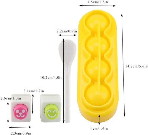 Vista 4 de Agatige Moldes de bolas de arroz, mini máquina portátil para hacer bolas de arroz, moldes de sushi con cuchara y cara sonriente, algas marinas Nori