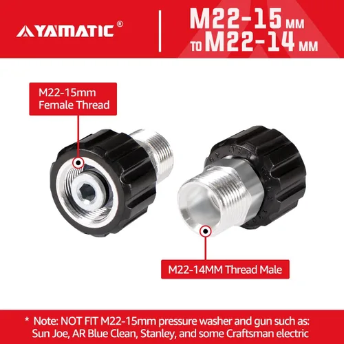Vista 5 de YAMATIC Adaptador para lavadora a presión, métrica M22-0.551 in macho a M22-0.591 in hembra, conecta la manguera de lavadora a presión M22-0.551 in