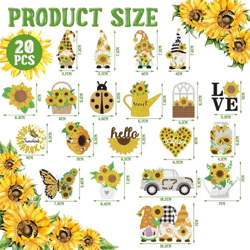 Vista 3 de 20 llaveros de pintura de diamante de gnomo de girasol, kit de llavero de diamante 5D, kit de fabricación de llaveros de gnomo de granja para niños