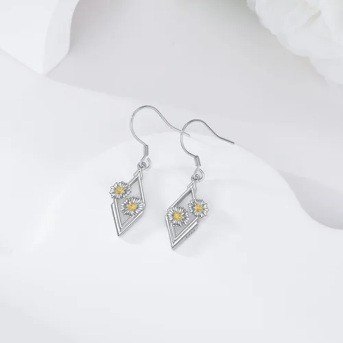 Vista 3 de YFN Aretes de tulipán de piña y margarita de fresa, plata de ley, aretes colgantes de frutas y flores, regalo para mujer