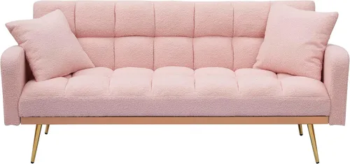 Vista 6 de Sofá biplaza convertible tipo futón reversible, sofá biplaza plegable, cama de invitados tapizada con forro polar tapizado, sofá cama convertible