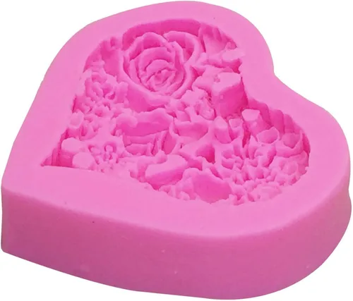Vista 7 de Molde de jabón de silicona con corazón de rosa, flor de rosa, fondant, azúcar, chocolate, caramelo, pastel, regalo, día de San Valentín