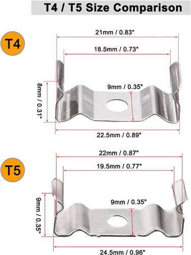 Vista 5 de uxcell T4 Clips Soporte para tubo de luz LED, tubo fluorescente LED, acero al manganeso niquelado, paquete de 15