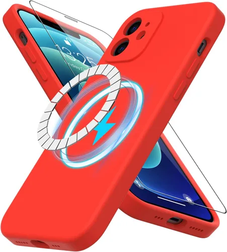 Vista 54 de DEENAKIN Funda magnética de silicona para iPhone 12 Pro con protector de pantalla, compatible con MagSafe, protección de cámara, funda protectora