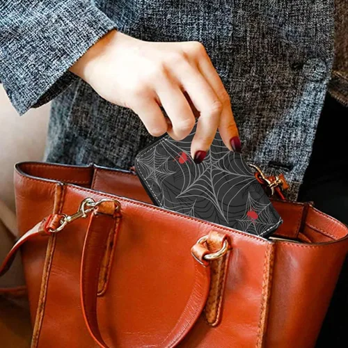 Vista 6 de ZAZYXTJ Tarjetero RFID con bloqueo de cuero con cremallera para tarjetas de crédito, cartera de acordeón para hombres, mujeres y niñas, Spider Web