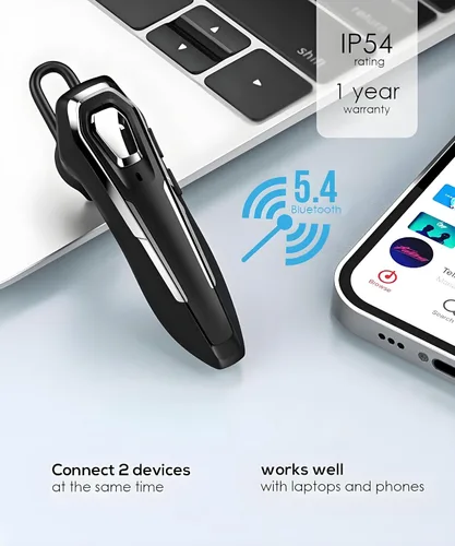 Vista 5 de Auriculares Bluetooth de un solo oído para llamadas, auricular inalámbrico con micrófono de cancelación de ruido, tiempo de conversación de 36