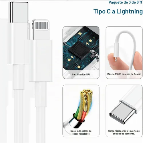 Vista 6 de Cargador de teléfono de carga rápida de 6 pies, bloque de cargador USB C rápido de 20 W con cable USB C a Lightning de 6 pies de longitud