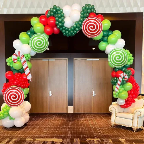 Vista 7 de Kit de guirnalda de arco de globos de Navidad, decoración de fiesta Rojo y verde