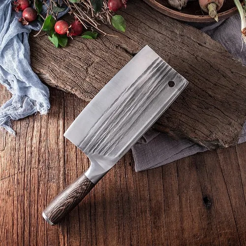 Vista 7 de Cuchillo de carnicero de carne, cuchillo forjado a mano, corte de huesos, acero de alto carbono, cuchillo de carnicero de carne resistente, cuchillo