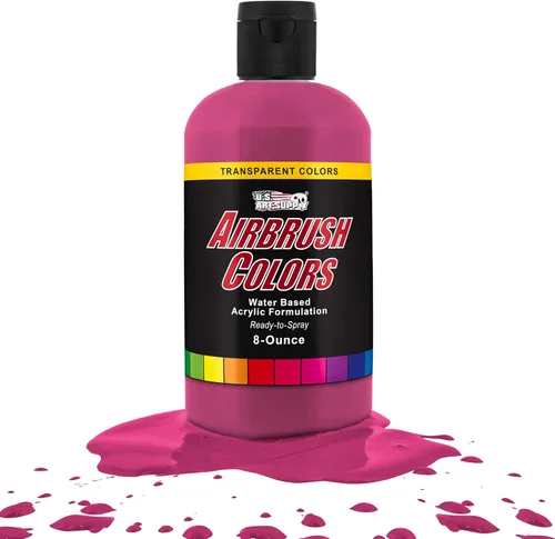 Vista 25 de U.S. Art Supply Pintura acrílica transparente Chartruesse para aerógrafo, 8 onzas, lista para rociar, pintura con pincel de aire para uñas, modelos