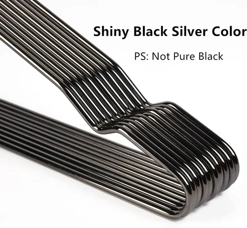 Vista 4 de Percha de metal negro plateado de 17 pulgadas, paquete de 20 unidades, 0.157 pulgadas (0.157 in) resistente para camisola y pantalones, colgador