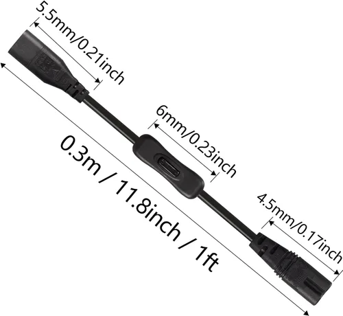 Vista 6 de GINTOOYUN Cable de alimentación IEC 320 C8 a C7 con interruptor, 1 pie, 8 figuras, C8 macho a C7, adaptador de fuente de alimentación de 250 V 2.5