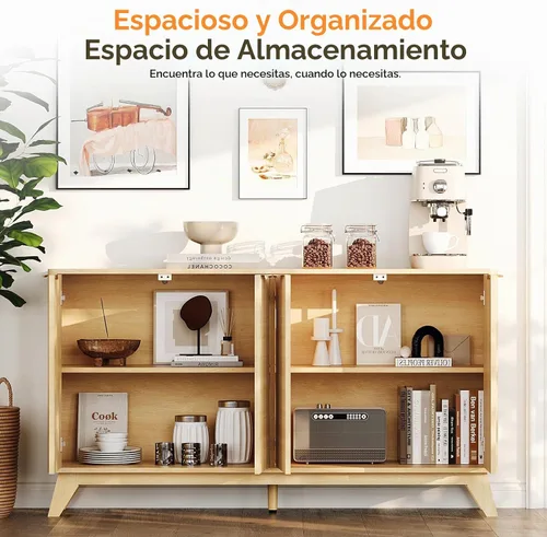 Vista 4 de VINGLI Moderno soporte de TV para televisores de 65 pulgadas, centro de entretenimiento de madera de 55 pulgadas con estantes ajustables, soporte