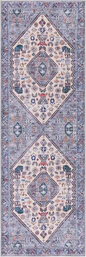 Vista 3 de SAFAVIEH Tucson Collection - Alfombra lavable de 2 pies 6 pulgadas x 8 pies, beige y gris, antideslizante, ideal para zonas de alto tráfico en sala