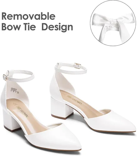 Vista 3 de DREAM PAIRS Zapatos de tacón bajo y grueso para mujer, con correa al tobillo, zapatos elegantes para bodas y negocios