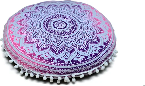 Vista 33 de CRAFT KALA Funda de cojín redonda grande de 32 pulgadas para el suelo bohemio, funda de puf boho, funda de cojín de mandala para meditación, cojines