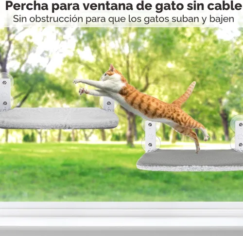 Vista 8 de AMOSIJOY Percha de Ventana Inalámbrica para Gato, Hamaca para Gato para Pared con 4 Ventosas, Ancla y Tornillo para Dos Formas de Instalación