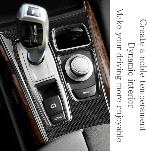 Vista 6 de Pacify Cubierta del panel de la palanca de cambios de fibra de carbono, control central, panel de cambios, adhesivo protector compatible con BMW X5