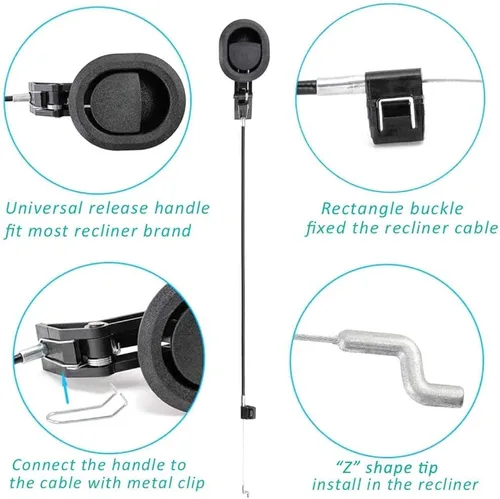 Vista 4 de ttmagic Reemplazo universal de mango reclinable de plástico con cable (longitud del cable expuesto 4.9 pulgadas, longitud total 31 pulgadas) y mango